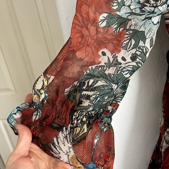 Hemant & Nandita Boho Floral Birds Tiered Zeri Midi Dress Terracotta Brown 8 - Picture 5 of 10